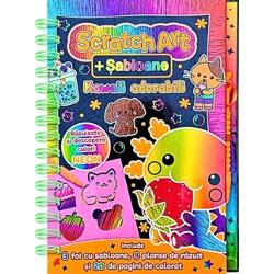 Kawaii adorabili20 pagini de colorat8 planse Scratch Art3 pagini cu sabloaneBetisor de zgariat