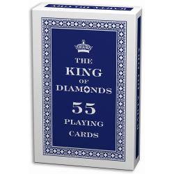 Cartile de joc King of Diamonds sunt potrivite pentru toate tipurile de jocuri clasice de carti Pachetul se compune din 55 de carti cu dimensiunile de 58x88 mm ale caror laturi contin simboluri internationale de figuri si culori Partea din spate a cartelei este decorata cu un model traditional