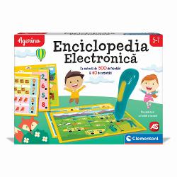 Agerino Enciclopedia Electronica este un joc educativ interactiv conceput pentru copiii cu varsta de la 5 ani in sus care transforma invatarea intr-o activitate distractiva si usor de parcurs Cu ajutorul stiloului electronic copilul poate raspunde la intrebari verifica imediat raspunsurile si descoperi informatii din mai multe domenii importante pentru dezvoltarea sa Setul include peste 500 de intrebari si 60 de activitati educative concepute pentru a-i ajuta pe cei mici sa exerseze si sa 