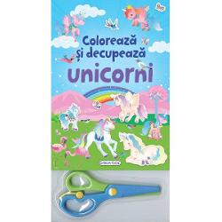 Coloreaza cum doresti tu unicornii din cele 12 pagini ale acestui bloc si apoi decupeaza-i cu ajutorul foarfecei incluse