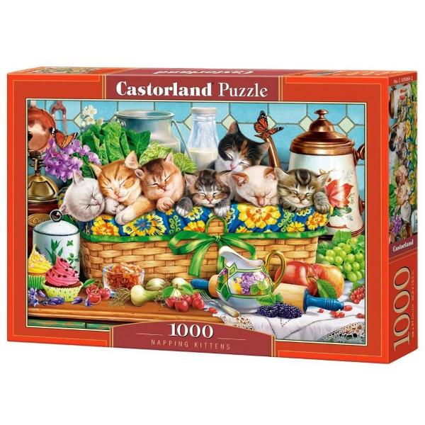 Puzzle de 1000 piese cu Napping Kittens Puzzle-ul are dimensiunile 68 x 47 cm si cutia 35 x 25 x 5 cm Pentru cei cu varste de peste 9 ani