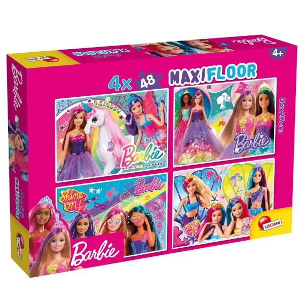 Distreaza-te reconstruind cele mai frumoase imagini cu Barbie cu cele 4 puzzle-uri maxi de podeaRealizarea puzzle-urilor incurajeaza gandirea logica ii ajuta pe copii sa isi dezvolte creativitatea si dezvolta rabdareaNumar piese 48  fiecareDimensiuni puzzle 35 x 25 cmDimensiune articol in ambalaj 285 x 388 x 57 cmVarsta recomandata 4 ani 