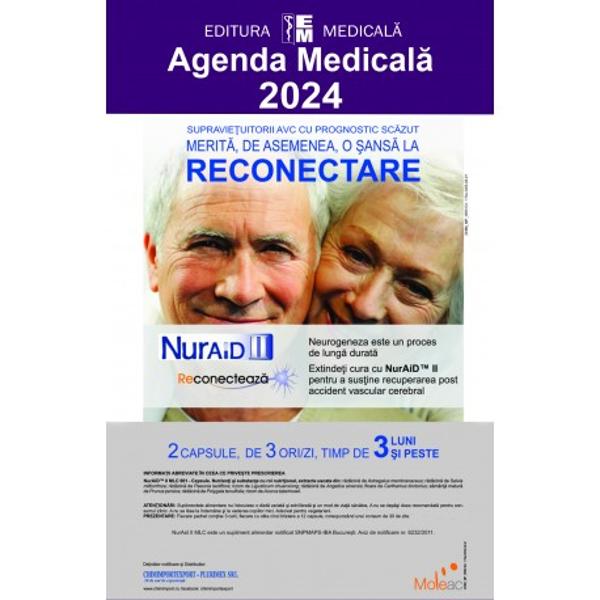 Prezentare Edi&539;ia 2024 a Agendei medicale ca în fiecare an a fost îmbun&259;t&259;&355;it&259; ad&259;ugit&259; &537;i actualizat&259; Sunt prezentate medicamentele intrate în uz în România conform Agen&539;iei Na&539;ionale a Medicamentului înregistrate &537;i eviden&355;iate cu denumirile comerciale DC precum &351;i monografiile aferente la denumirea comun&259; interna&539;ional&259; corespunz&259;toare DCI S-au 