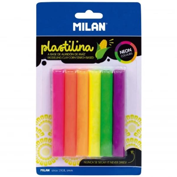 Stimulati imaginatia si dexteritatea copiilor cu plastilina MILAN Setul contine 6 culori neon roz rosu coral portocaliu galben verde violet dispuse in batoane distincte pe care le puteti combina in diverse modele sau nuante Plastilina este moale si usor de modelat o multime de personaje plante animale sau insecte pot prinde forma in mainile copiilor Plastilina se poate refolosi dupa modelaj pentru ca nu se usuca Nu este toxica nu contine gluten si 