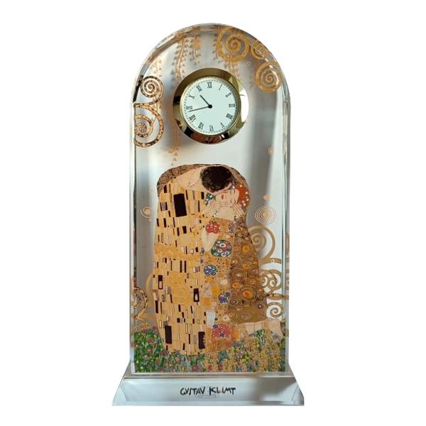 Ceas de birou din sticla optica cu decor aurit Klimt Kiss 23 cm 66523241