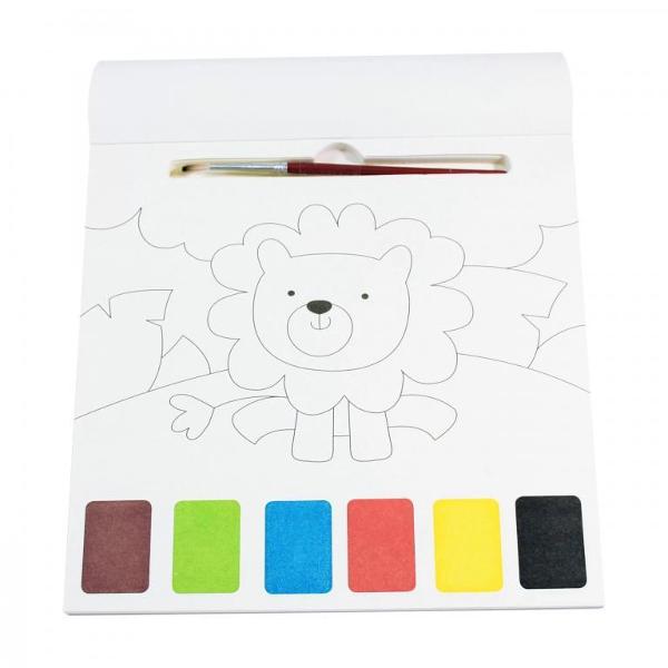 Carte de colorat cu acuarele Jungla contine 6 culori de acuarela 1 penson 20 de pagini