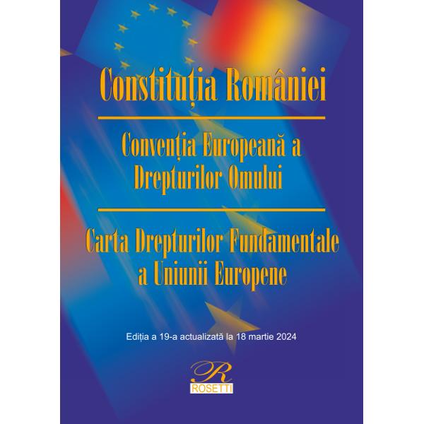 Prezenta edi&539;ie cuprinde- Constitu&539;iei României;- Conven&539;ia pentru ap&259;rarea Drepturilor Omului &537;i a Libert&259;&539;ilor fundamentale amendat&259; de Protocoalele nr 11 14 &537;i 15 înso&539;it&259; de Protocolul adi&539;ional &537;i de Protocoalele nr 4 6 7 12 13 &537;i 16;- Legea nr 1722022 pentru ratificarea Protocolului nr 16 la 