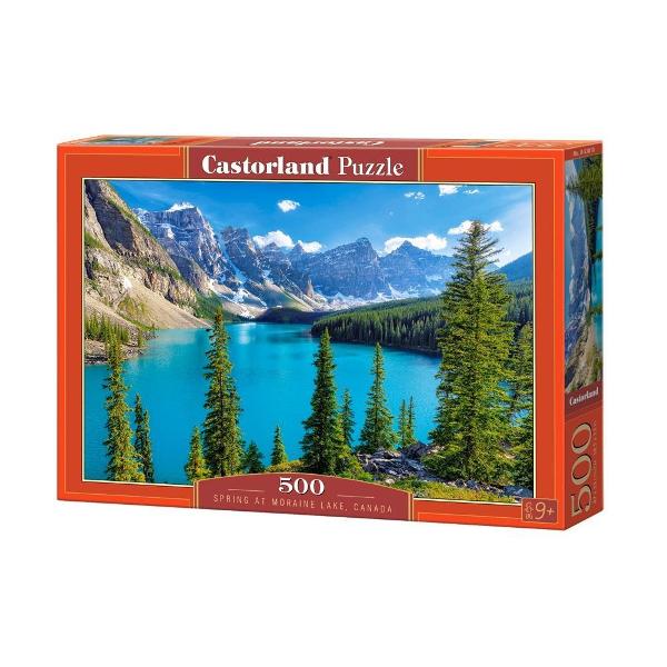 Puzzle de 500 piese cu Spring at Moraine Lake Canada Puzzle-ul are 47 x 33 cm iar cutia masoara 325 x 225 x 5 cm Pentru varste de peste 9 ani