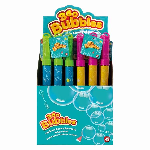 Baloanele de sapun 360 BUBBLES sunt preferatele copiilor avand in vedere ca tuburile sunt frumos colorate Bagheta cu solutia de sapun are o capacitate de 118ml Simplu de utilizat si foarte usor de transportat Pentru baloane jucause interminabile Disponibile in 2 modeleAtentie Pretul afisat este per bucata
