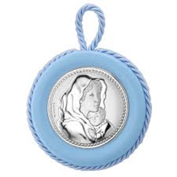 Icoana de argint pentru patut bebe Maica Domnului albastru 65 cm 10490 1C