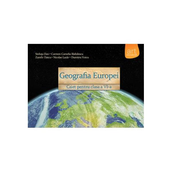 Geografia Europei Caiet pentru clasa a VI-a reprezint&259; un auxiliar didactic care poate s&259; înso&539;easc&259; orice manual aprobat aflat în circula&539;ie fiind un instrument util în procesul de predare-înv&259;&539;are-evaluare a cuno&537;tin&539;elor cuprinse în programa &537;colar&259; Modalit&259;&539;ile de comunicare prezentarea grafic&259; &537;i cartografic&259; sunt în concordan&539;&259; 