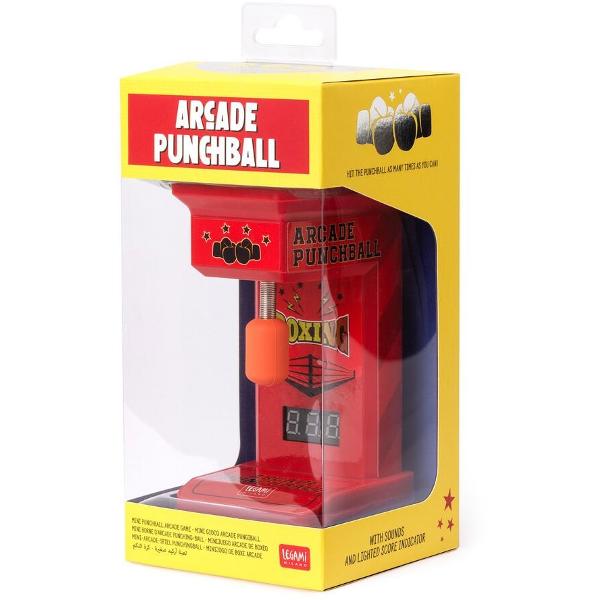 Arcade Punchball - Jocul Arcade Mini propune o lupt&259; pentru orice adversar Pune-te la încercare cu 3 intervale de joc diferite 45 90 sau 120 de secundeCu sunete &537;i indicator de scorFunc&539;ioneaz&259; cu 3 baterii AA nu sunt incluseDimensiuni  7 x 14 x 9 cm