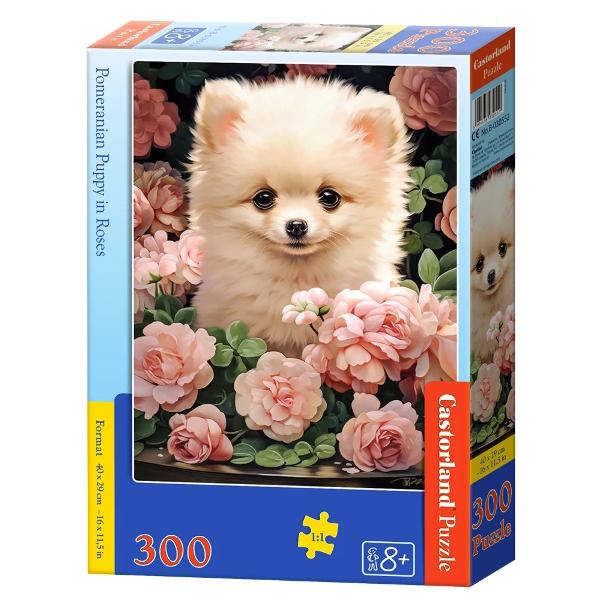 Puzzle cu 300 de piese Castorland - Pomeranian Puppy in Roses
