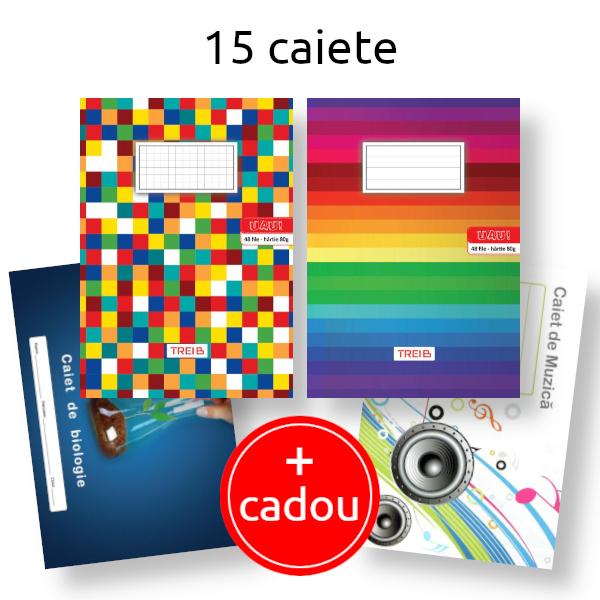 Î&539;i prezent&259;m pachetul nostru special cu 15 caiete perfect adaptat nevoilor clasei a III-a6 caiete UAU Dictando A5 48 file hartie 80 g1 caiet UAU Velin A5 48 file hartie 80 g6 caiete UAU de Matematic&259; A5 48 file hartie 80 g1 caiet de Muzica 17x24 cm 32 file hartie 70 g cu coperta de protectie din 