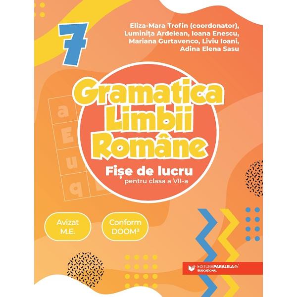 Gramatic&259; Fi&537;e de lucru pentru clasa a VII-a este un auxiliar didactic realizat în conformitate cu programa &537;colar&259; în vigoare cu noua gramatic&259; &537;i cu DOOM3 Cartea cuprinde exerci&539;ii diverse care acoper&259; toate con&539;inuturile de la sec&539;iunea elemente de construc&539;ie a comunic&259;rii din programa de gimnaziu f&259;când leg&259;tura dintre gramatic&259; &537;i celelalte compartimente ale limbii Astfel conceptele 