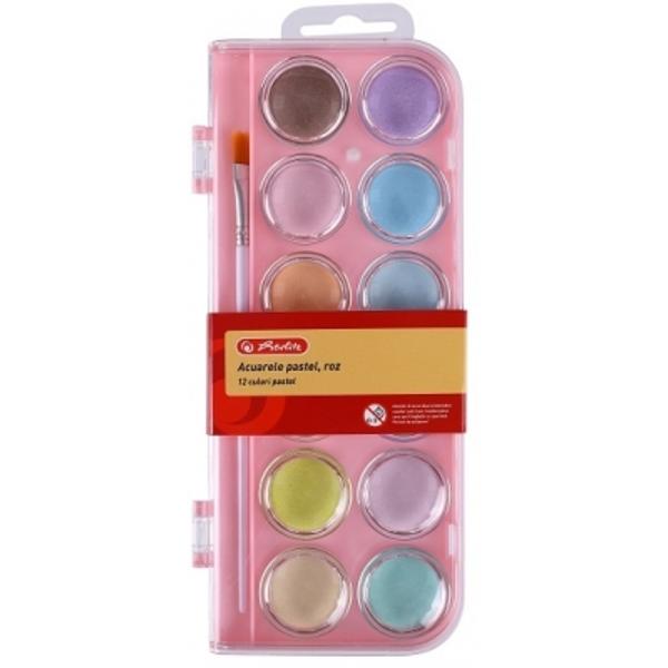 Acuarele tip pastila Herlitz Pastel 12 culori roz 