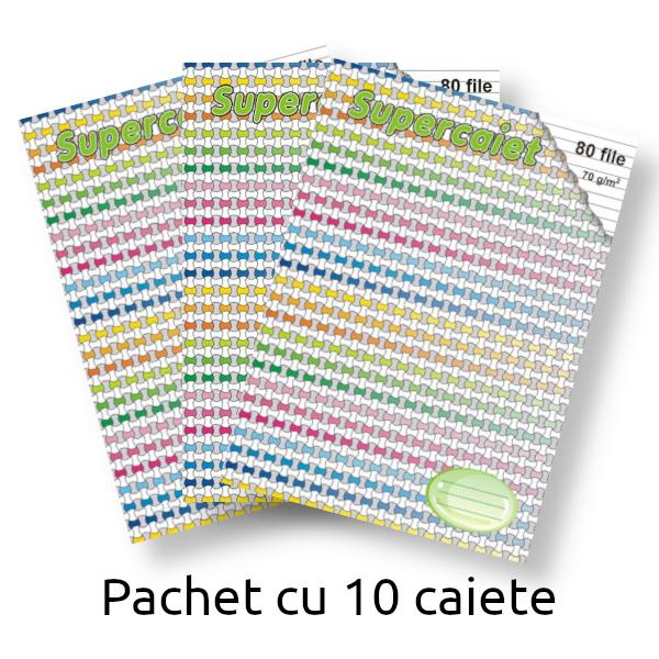 Pachet cu 10  Caiet A4 dictando 80 file hartie 70 g coperta color Super Caiet Casa TipograficaSuper Caiet recomandat la scoalaCaiet fabricat in Romania de foarte buna calitatea din hartie groasa de 70 gmp ce nu permite trecerea cernelii de pe o fila pe alta