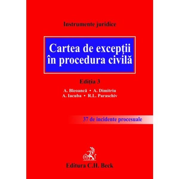 Despre lucrareConceput&259; ca un instrument veritabil &537;i util atât profesioni&537;tilor cât &537;i studen&539;ilor &537;i tuturor celor implica&539;i în procedurile judiciare lucrarea de fa&539;&259; este rezultatul unei duble abord&259;ri din punct de vedere teoretic &537;i practic a materiei excep&539;iilor în dreptul procesual civilAnaliza fiec&259;rei excep&539;ii într-o abordare complex&259; din 