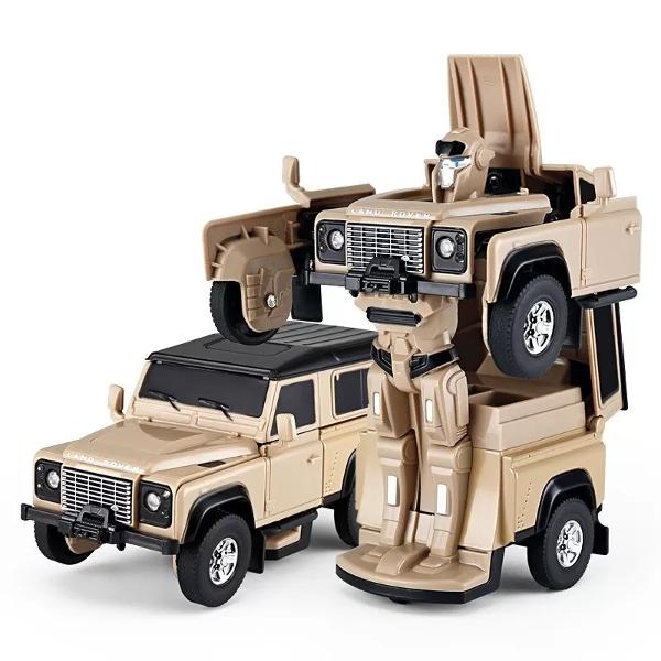 Masinuta Land Rover Defender este gata de a iesi din cutie Poate fi masinuta sau robot Efecte luminoase si sunete in timpul miscariiMasinuta are proportiile ideale pentru momente pline de distractie si amuzament avand dimensiunile in centimetri dupa cum urmeaza  13595155cm Masinuta metalica Land Rover Defender scara 1 la 32 are anvelope de cauciuc si un design detaliat interior-exterior realizat din material metalic turnat cu accesorii realizate din material plastic portiere de 