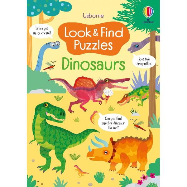 This eye-catching book is full of dinosaurs and other things to spot match count and talk about Animals in each scene offer readers specific fun challenges such as asking them to find a dinosaur in sunglasses and there is a row of pictures at the bottom of each page showing other things to spot and count including a little white mouse in each picture Children will enjoy the challenge whilst parents can be reassured that kids are practising essential 