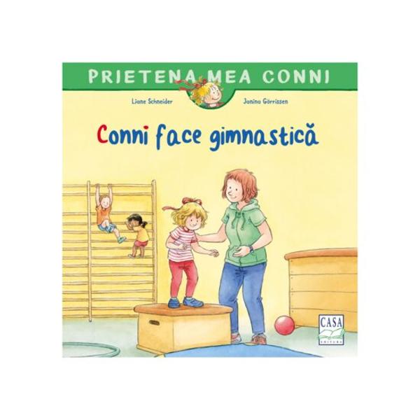 Conni sare în sus de bucurie auzind c&259; mama ei a înscris-o la o sal&259; de gimnastic&259; pentru copii Acolo Elfi profesoara de gimnastic&259; le arat&259; echipamentele pe care le vor folosi Conni se ca&539;&259;r&259; pe spaliere merge pe banca de gimnastic&259; se leag&259;n&259; atârnând de o frânghie deasupra saltelelor Dar cel mai mult îi place s&259; sar&259; pe trambulin&259; Abia s-a 