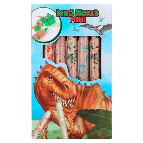 Cele 5 creioane de colorat creative de la Dino World in culorile portocaliu roz verde albastru si negru sunt ideale pentru copii fiecare creion avand imprimeu dragut dino colorat Setul incluse si o ascutitoare