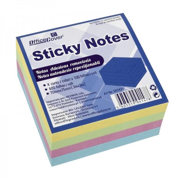 Notes adeziv 75x75 mm Office Cover SN2421 4 culori pastel x 100coli 400coliset N128