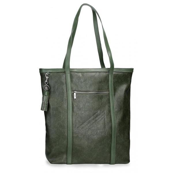 Geanta shopper dama Pepe Jeans Donna verde masliniu 35x40x11 cmBrand Pepe Jeans LondonCuloare verde masliniuDimensiune 35x40x11 cmMaterial piele ecologicaCompartiment special pentru Capacitate 14 litri1 compartimentGeanta are ca accesoriu un breloc care completeaza designulManer superior3 buzunare interioare pentru depozitare accesorii si gadgeturiInchidere cu fermoarGeanta poate fi 