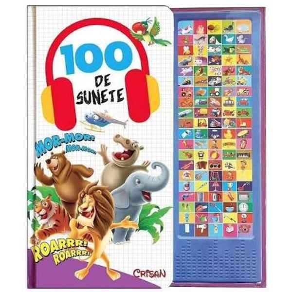 INVETI LUCRURI NOI APESI 100 DE BUTOANE SI TE DISTREZICitesti descrierile din carte si apoi apesi butoanele sonore din dreapta pentru a asculta strigatele animalelor salbatice si domestice zgomotele vehiculelor sunetele instrumentelor muzicale si ale jucariilor sau sunete de prin casa