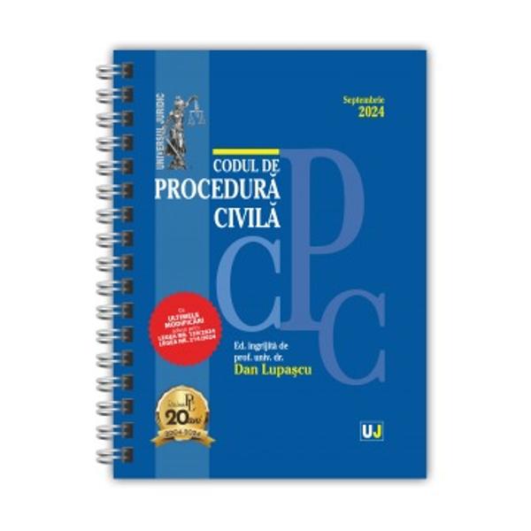 Lucrarea Codul de procedura civila Septembrie 2024 editie spiralata tiparita pe hartie alba de calitate superioara si ingrijita de prof univ dr Dan Lupascu include ultimele modificari aduse prin Legea nr 1392024; Legea nr 2142024Sub articolele Codului se regasesc acolo unde este cazul dispozitii de aplicare; decizii ale Curtii Constitutionale; recursuri in interesul legii; hotarari prealabile; extrase din OUG nr 802013 privind taxele judiciare de timbru; 