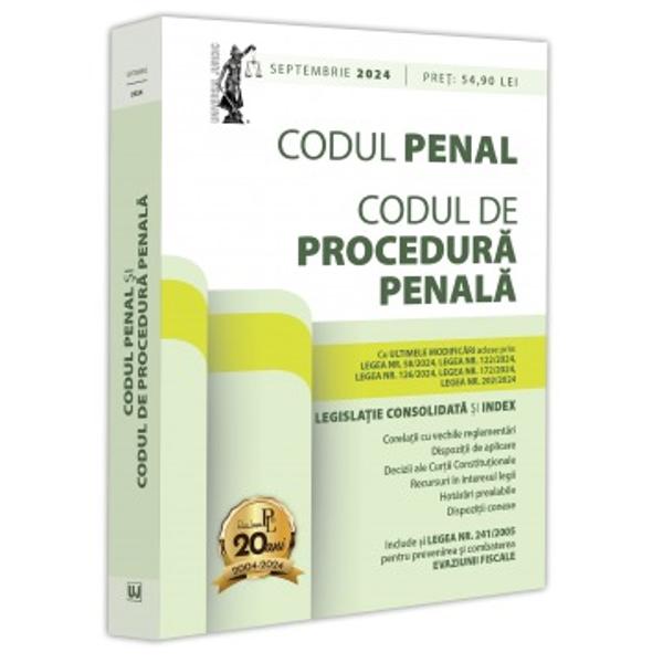 Editia a 32-a revizuita a lucrarii Codul penal si Codul de procedura penala septembrie 2024 tiparita pe hartie alba de calitate superioara si ingrijita de prof univ dr Dan Lupascu cuprinde ultimele modificari aduse prin Legea nr 582024; Legea nr 1222024; Legea nr 1262024; Legea nr 1722024; Legea nr 2022024Sub articolele celor doua Coduri se regasesc acolo unde este cazul corelatii cu reglementarile anterioare; dispozitii de aplicare; decizii ale Curtii 