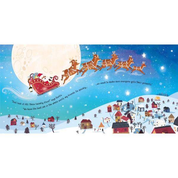 The ten lights in this enchanting novelty book conjure up all the magic of Santas journey on Christmas Eve Beginning in his workshop where his elves help to finish loading the sleigh then soaring into the sparkling sky we follow Santa and his reindeer on their busiest night of the year