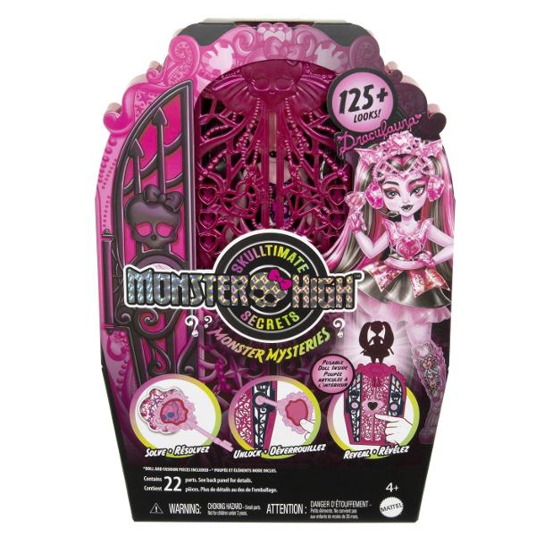 Descoperiti secretele din spatele usilor Monster High cu acest set de garderoba Thrilling Secrets Monster Mysteries Include tinute si accesorii pentru papusa Draculaura Draculaura trebuie sa faca spectacol dar nu se gaseste nicaieri Cautati indicii pentru a descoperi locatia sa si peste 19 surprize in 3 etape infricosatoare rezolvati deblocati dezvaluiti Pasul unu Utilizati tasta lupa pentru a vizualiza simbolurile de pe harta comorii Cand copiii deblocheaza usile dulapului vor gasi 