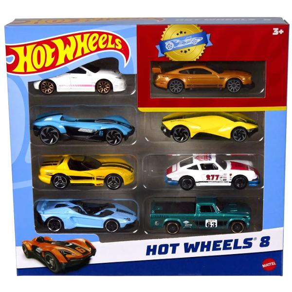 Hot Wheels a provocat limitele inca din 1968 creand cu pasiune cele mai tari si nebune masini de jucarie si piste pentru distractie non-stop Aceste pachete de 8 masini pregatite pentru curse contin vehicule foarte detaliate alese din gama principala si de varietate si includ cate un Hot Wheel exclusiv in fiecare pachet Fiecare pachet se vinde separat Vehiculele culorile si decoratiunile pot varia