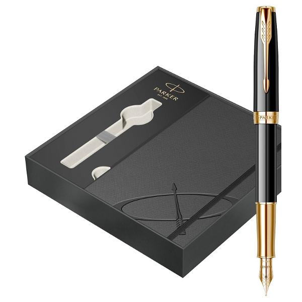 Set cu stilou Parker Sonnet penita 18K lac negru CT cu agenda in cutie cadou