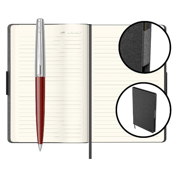 Set cu Agenda A5 Chester premium black hard cover si inchidere magnetica si pix Metropolis 78 Burgundy