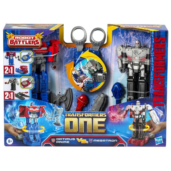 Transformers One Set 2 Figurine Optimus Prime Si Megatron F9207 Experimentati originile epice ale robotilor legendari Transformers cu acest pachet de 2 figurine de actiune Transformers One Battling Robots care include figurina Optimus Prime si figura de actiune Megatron Asezati figurinele de actiune pe baza de lupta si glisati fantele pentru degete pentru miscari interesante de actiune Arunca o figurina de la baza pentru a castiga Cifra Optimus Prime articulata de 45 inchi 115 cm se transforma intre jucarie robot si jucarie semi-camion in 3 pasi