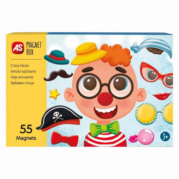 AS Magnet Box Fetisoare Amuzante este un joc extrem de distractiv si educativ ii familiarizeaza pe copii cu caracteristicile umane deoarece ii invata sa combine magnetii pentru a forma fetele indicate pe carduri Ajuta la dezvoltarea observatiei copilului dar si a imaginatiei acestuia deoarece pot combina si magnetii dupa cum doresc pentru a forma noi fete ale imaginatiei lorContine 55 de magneti de carton tabla magnetica 10 carti cu doua fete Varsta recomandata 3 ani