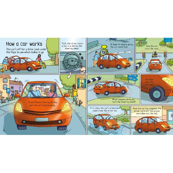 Little racers will love this fascinating flap book where they can find out how cars work see them being made and watch them roar around racetracks With over 60 flaps to lift and surprises on every page this book is sure to keep little fingers and curious minds entertained Scenes include at the garage in the factory and at the scrap yard 