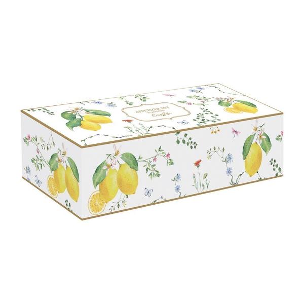 Colectia Fleurs Citrons imbina in mod armonios eleganta florilor cu prospetimea lamailor creand un design vibrant si plin de viata Modelul floral delicat alcatuit din flori colorate si frunze subtile confera acestei colectii un farmec rafinat si primavaratic Nuantele vibrante de galben si verde proaspat reprezinta perfect esenta lamailor aducand o senzatie de prospetime si energie in timpul fiecarei mese Cu piesele acestei colectii veti oferi un plus de savoare preparatelor 