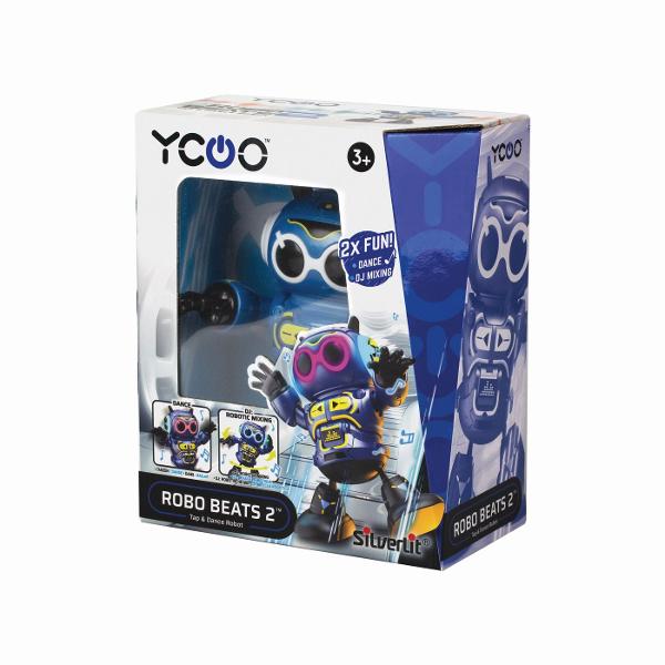 Functii 2 moduri de joc Modul dans - Atingeti senzorul pentru a dansa Modul DJ - Atingeti senzorul pentru a face diverse remixuriSilverlit Robo Beats II este un robot interactiv pentru copiii carora le place sa danseze Robotul este echipat cu lumini reci si efecte sonore de descoperit Are un senzor pe cap care reactioneaza la atingere impreuna cu ochi si urechi stralucitori draguti Daca atingeti usor Robo Beats pe cap acesta va incepe sa danseze si sa redea muzica robotul reda trei 