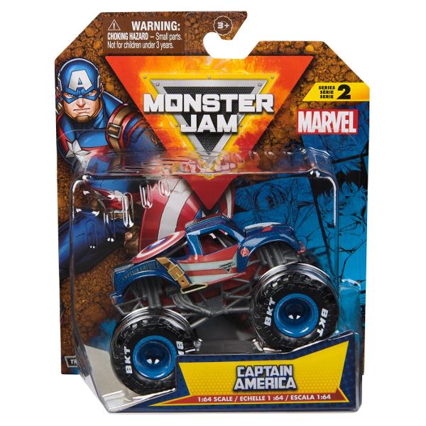 Paseste in universul plin de actiune in care Monster Jam huruie si supereroii Marvel se inalta Seria de camioane vopsite Marvel Monster Jam la scara 164 nu este doar o colectie Este un omagiu adus Universului Marvel Aceste camioane de tip monster truck inscriptionate cu simbolurile si culorile unor embleme precum Thor Captain America Iron Man Black Panther si Spider-Man aduc acasa spectacolul superputerilor si al cascadoriilor de pe stadion Cu anvelope autentice BKT si o caroserie cu 