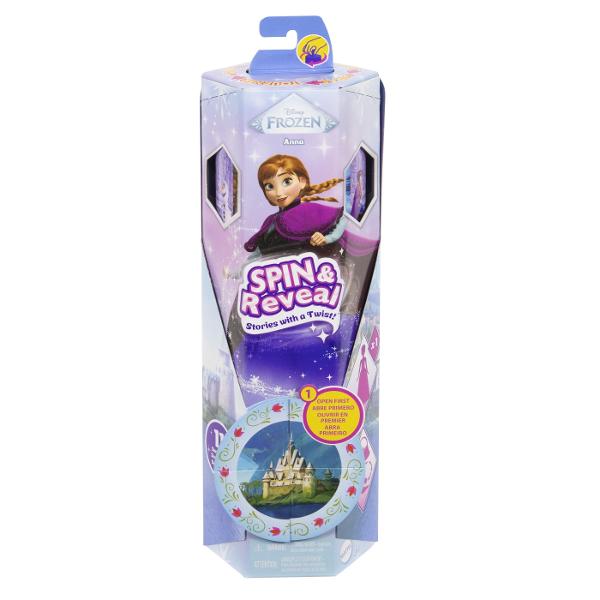 Disney Frozen Spin And Reveal Papusa Anna Cu Evantai MTJBG60 Inspirata de personajul animat din Disney Frozen papusa Spin & Reveal Anna dezvaluie surprize cu fiecare rasucire magica Distractia incepe cand copiii deschid clapeta si descopera o scena de joaca inspirata de Anna cu siluete misterioase Urmatorii copii invart pachetul dezvaluind o punga misterioasa la fiecare tura5 in total Gentile detin 10 surprize inclusiv accesorii de moda si autocolante Dezvaluirea finala este o papusa frumoasa Anna cu par moale intr-un updo distractiv o