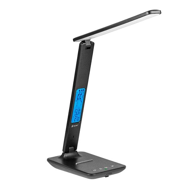 Lampa cu led de birou incarcator wireless 10W  LexiumIncarcare wireless QIIncarcare USBIncarcator inclusControl tactil3 temperature de culoare5 trepte de luminozitate40-420 lumenTensiune intrare DC 5V 5W Incarcare wireless DC 12V 10W Incarcare wirelessLuminozitate 40-420 LmTemperaturi de culoare 3000K-4500K-6000KMaterial ABSPSAfisare ora data si temperatureCeas desteptatorTensiune 
