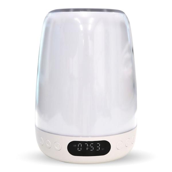 Lampa de veghe LexiumLumina de noapte;Sunet alb;Difuzor Bluetooth;Ceas cu alarma;Control tactil;Aplicatie dedicate;Tensiune intrare 5V DC 1APutere max 5WCapacitate baterie 3000mAhDimensiune Diametru 108 mm X Inaltime 150 mmMaterial ABSPC