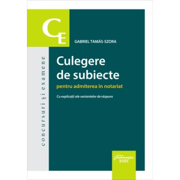 Daca va pregatiti pentru admiterea in notariat cel mai bine este sa va testati cunostintele rezolvand subiectele reale care se dau la aceste concursuri si exameneLucrarea Culegere de subiecte pentru admiterea in notariat vine in sprijinul candidatilor la concursul sau examenul de dobandire a calitatii de notar stagiar dar si a studentilor care doresc sa dobandeasca o intelegere timpurie a formei de organizare a gradului de dificultate a cerintelor si bibliografiei necesare 