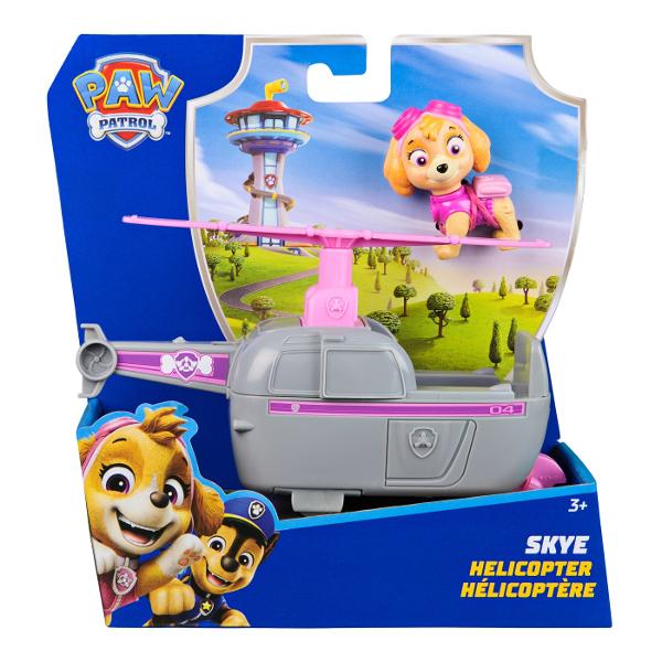 Vehiculele de baza cu functii de actiune mobile individuale si o figurina la bord permit aventurilor din serialul TV Paw Patrol sa traiasca si in camera copiilor Este inclusa o singura figura cu un vehicul Vehiculul si figurina de jucarie sunt in mare parte fabricate din plastic reciclat Chase Skye Marshall Rubble Zuma Everest Tracker si Rocky cu vehiculele lor sunt disponibile individual Toate vehiculele de baza durabilevehiculele de baza includ o figurina de caine care poate fi 