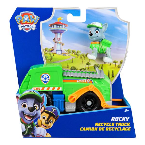 Vehiculele de baza cu functii de actiune mobile individuale si o figurina la bord permit aventurilor din serialul TV Paw Patrol sa traiasca si in camera copiilor Este inclusa o singura figura cu un vehicul Vehiculul si figurina de jucarie sunt in mare parte fabricate din plastic reciclat Chase Skye Marshall Rubble Zuma Everest Tracker si Rocky cu vehiculele lor sunt disponibile individual Toate vehiculele de baza durabilevehiculele de baza includ o figurina de caine care poate fi 