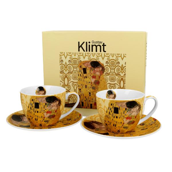 Set cu dou&259; ce&537;ti cu farfurioare THE KISS ECRU de 270 ml   inspirate de Gustav Klimt parte a seriei Art Gallery  realizate din por&539;elan de calitate superioar&259; caracterizat printr-o culoare alb-crem elegant&259; &537;i natural&259; cu o str&259;lucire delicat&259; precum &537;i o durabilitate excep&539;ional&259;Setul este decorat cu o reproducere a 