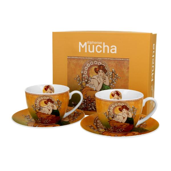 Set cu dou&259; ce&537;ti &537;i farfurioare  TOPAZ  inspirate de A Mucha parte a  seriei Art Gallery  realizate din por&539;elan de calitate superioar&259; caracterizat printr-o culoare alb-crem elegant&259; &537;i natural&259; cu o str&259;lucire delicat&259; precum &537;i o durabilitate excep&539;ional&259;Setul este decorat cu o reproducere a 